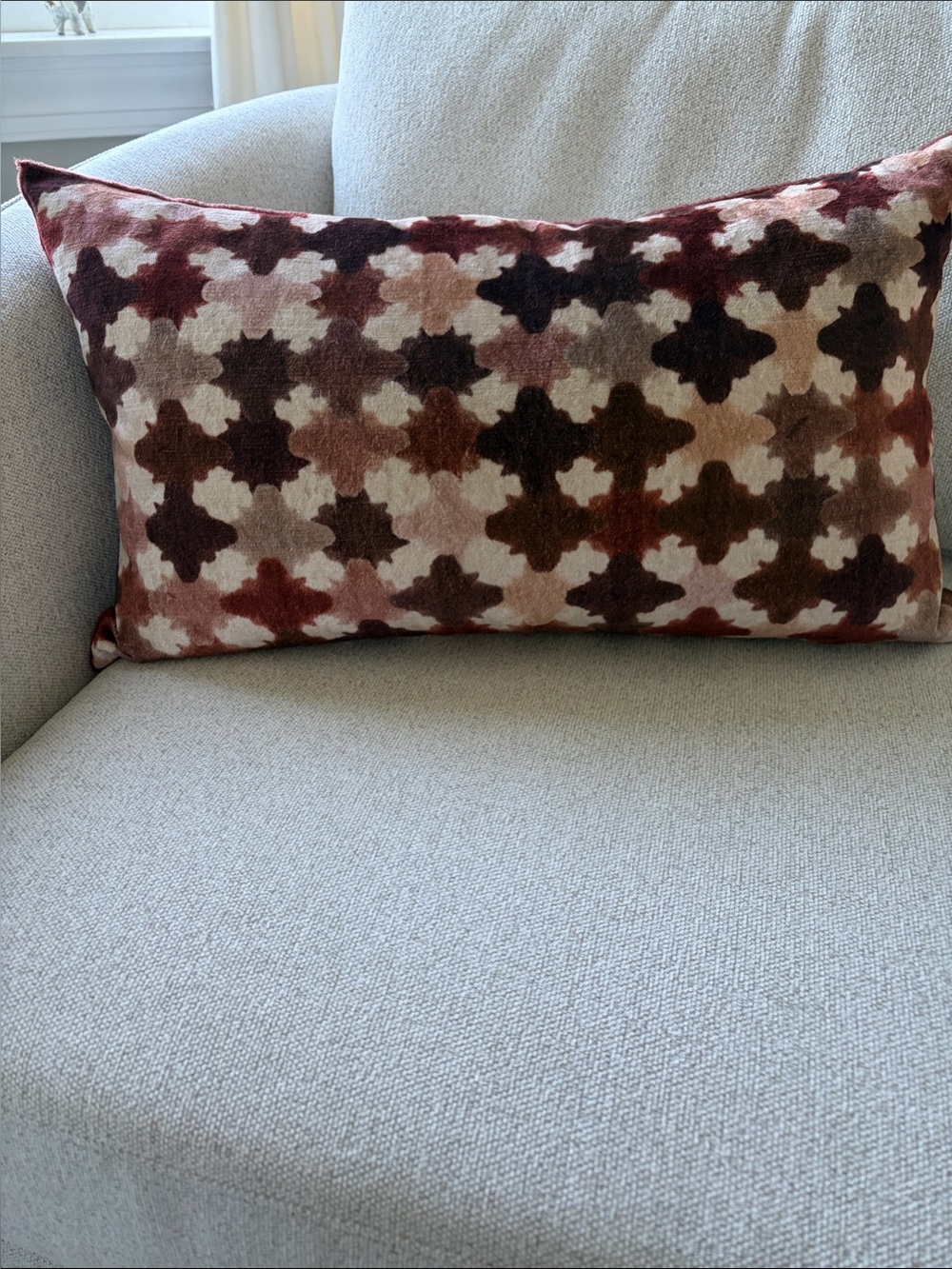 Decorative Velvet Lumbar Pillow in Brown and Cream